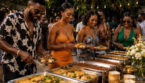 Guests serving up at the buffet