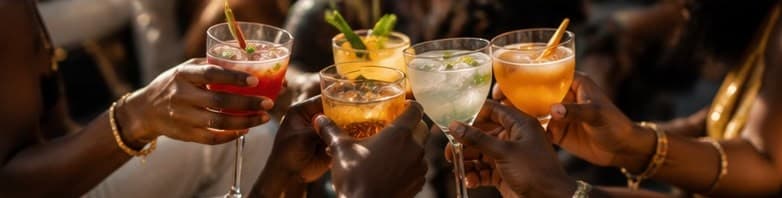 Friends clinking signature cocktails