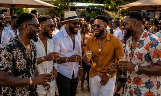 Guys catching up over drinks